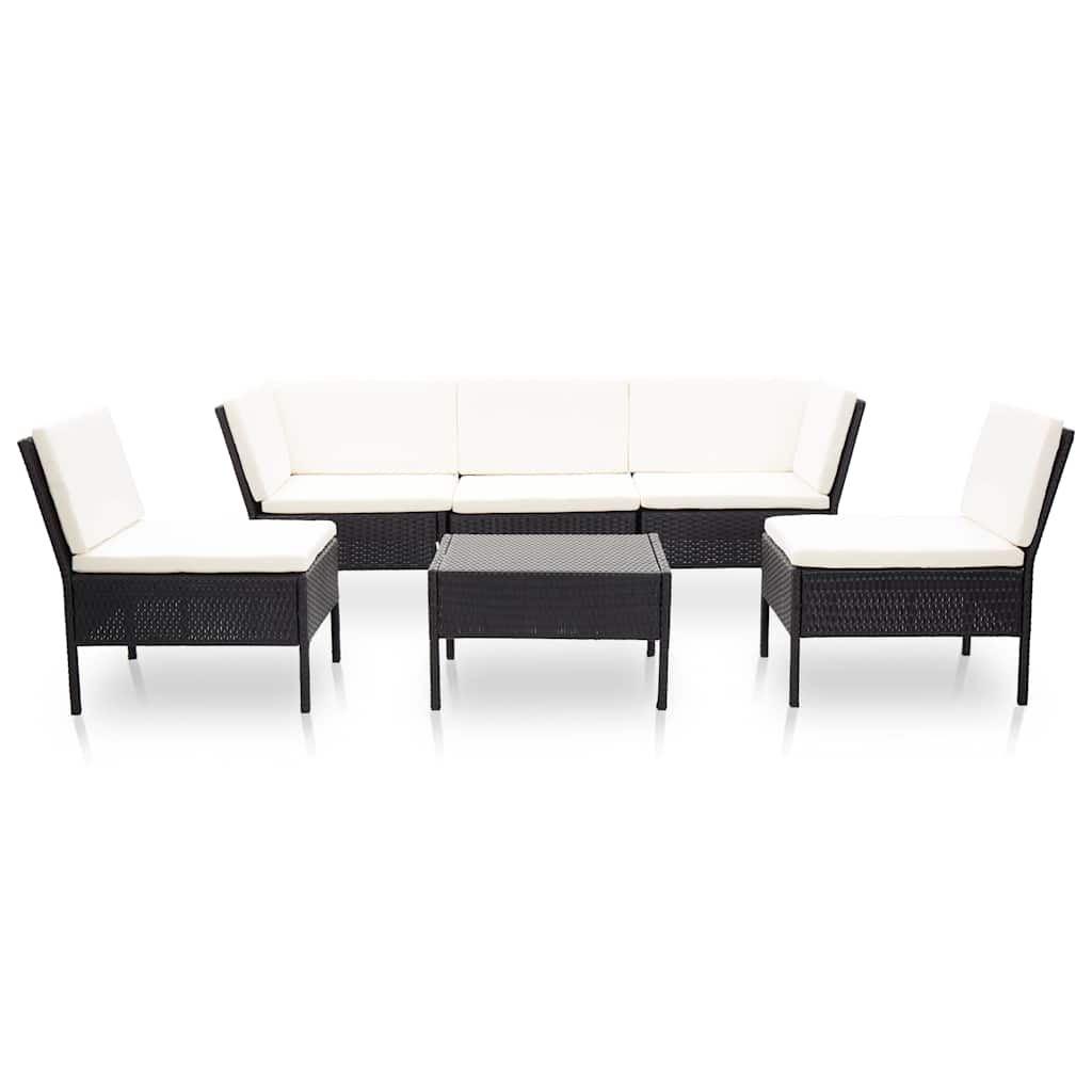6 részes fekete polyrattan kerti ülőgarnitúra párnákkal 2