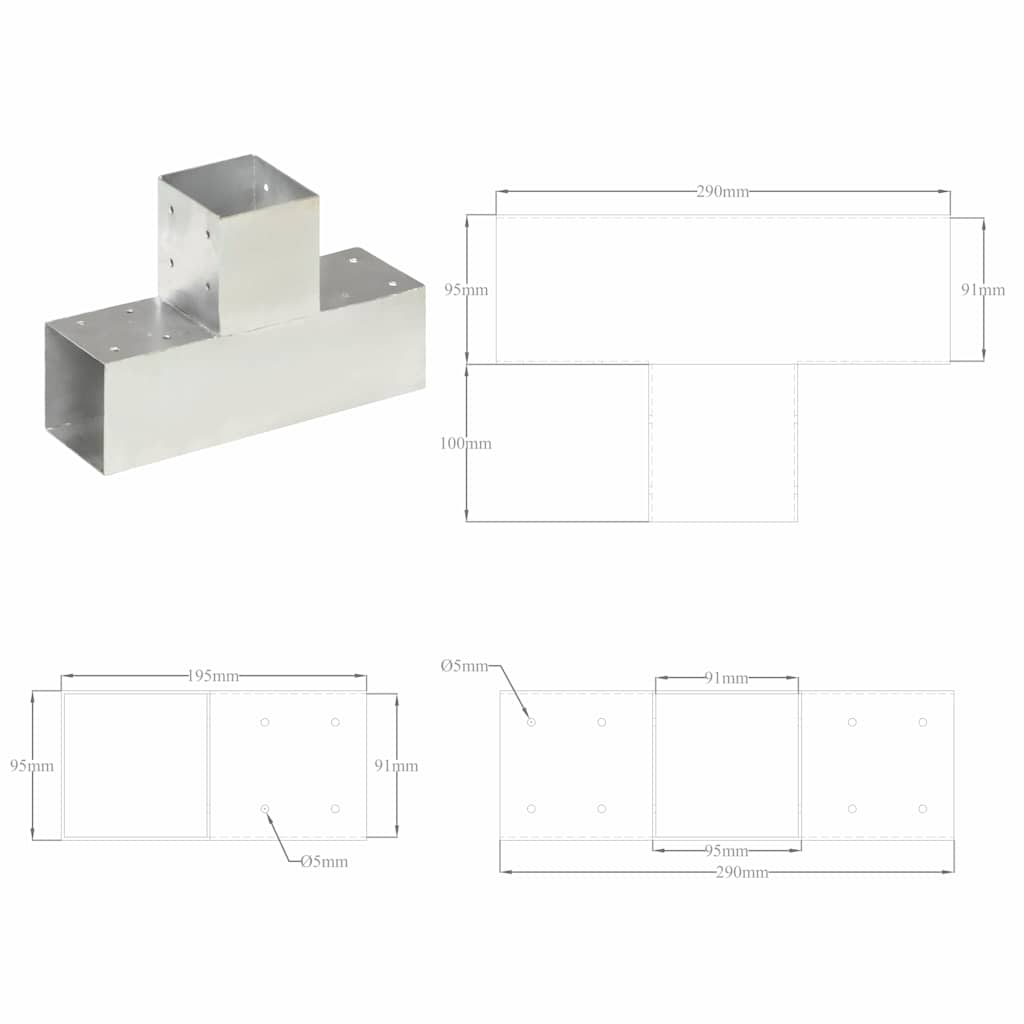 4 darab T alakú horganyzott fém oszloptartó 91 x 91 mm 8