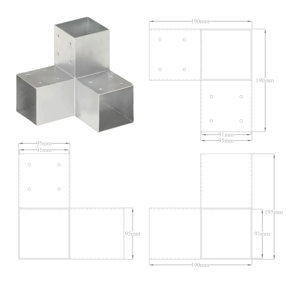 4 darab Y alakú horganyzott fém oszloptartó 91 x 91 mm 7