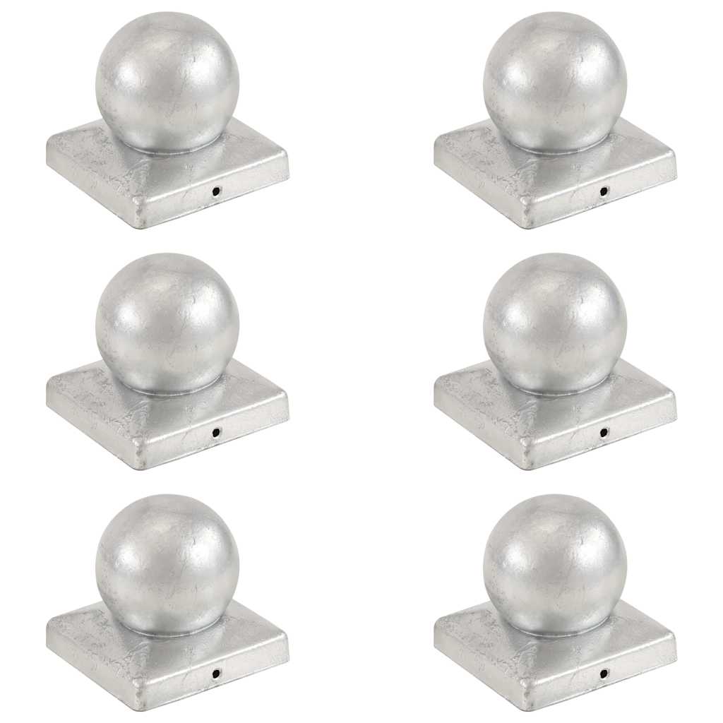 6 db gömb alakú horganyzott fém kerítésoszlop-sapka 101x101 mm