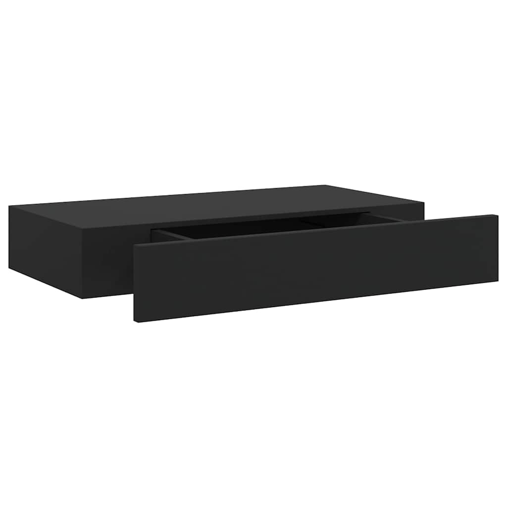 Fekete lebegő fali polc fiókkal 48 x 25 x 8 cm 2