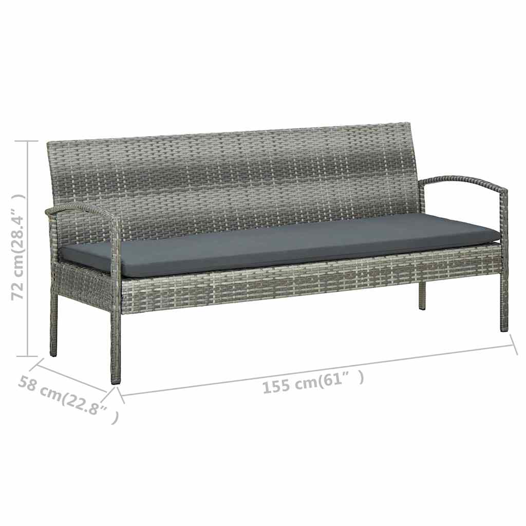 5 részes szürke polyrattan kerti bútorgarnitúra párnákkal 8