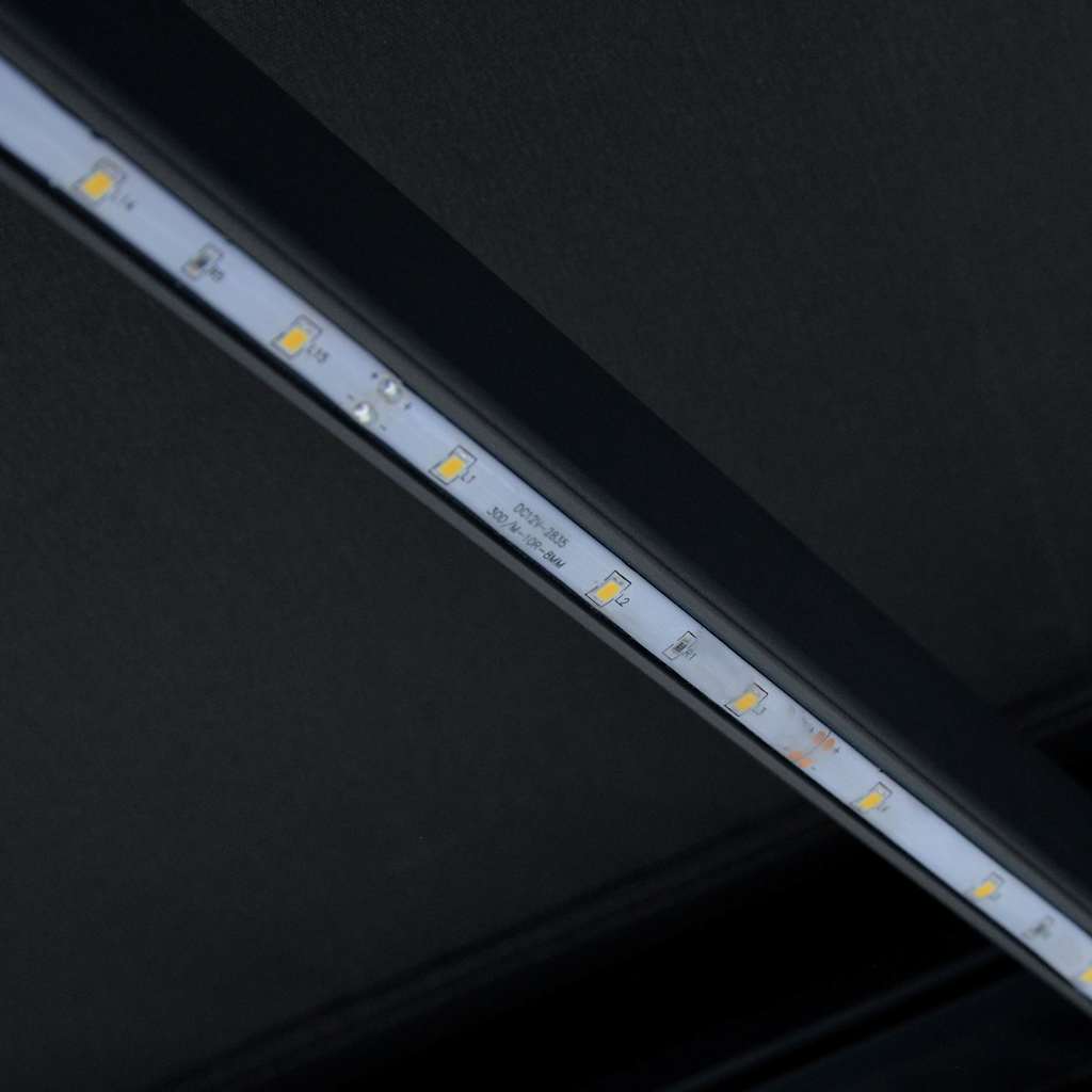 Antracitszürke kézzel kihúzható LED-es napellenző 450 x 300 cm 12