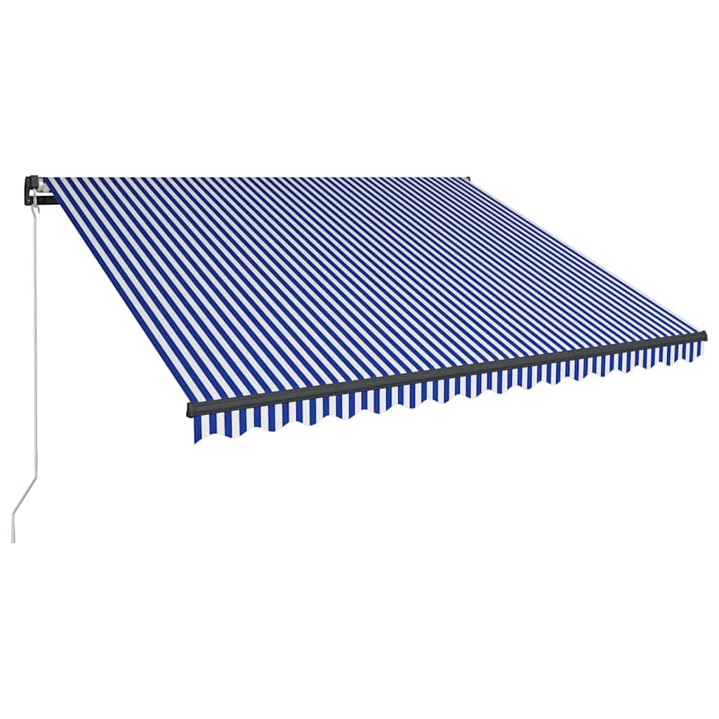 Kék és fehér kézzel kihúzható LED-es napellenző 450 x 300 cm 2