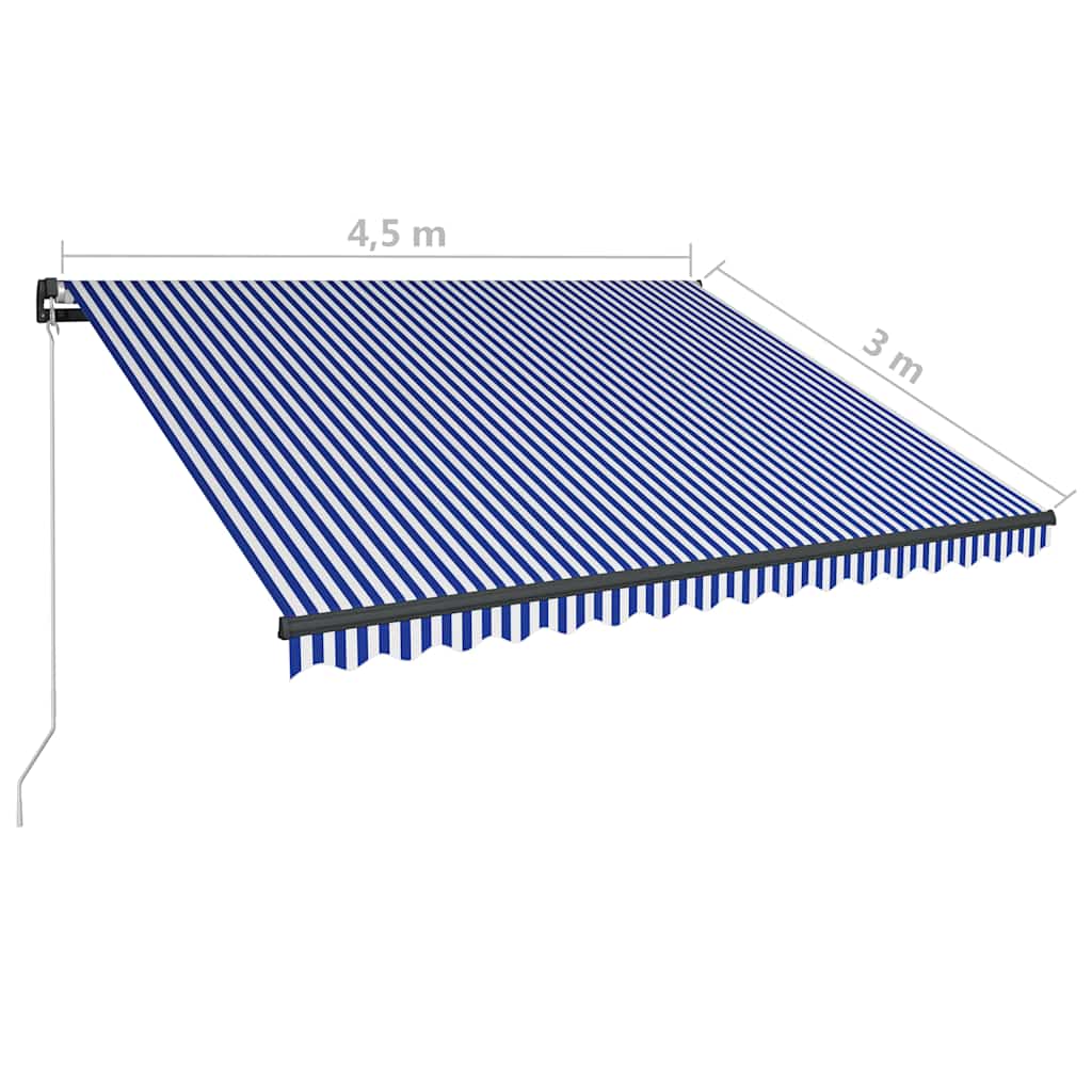 Kék és fehér kézzel kihúzható LED-es napellenző 450 x 300 cm 12