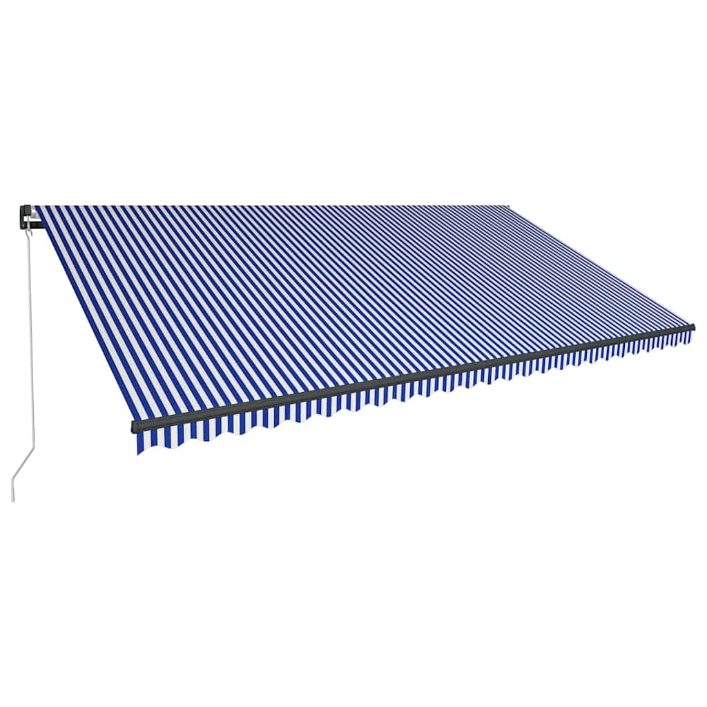 Kék és fehér kézzel kihúzható LED-es napellenző 600 x 300 cm 2