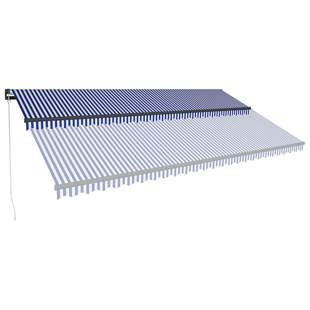 Kék és fehér kézzel kihúzható LED-es napellenző 600 x 300 cm 11