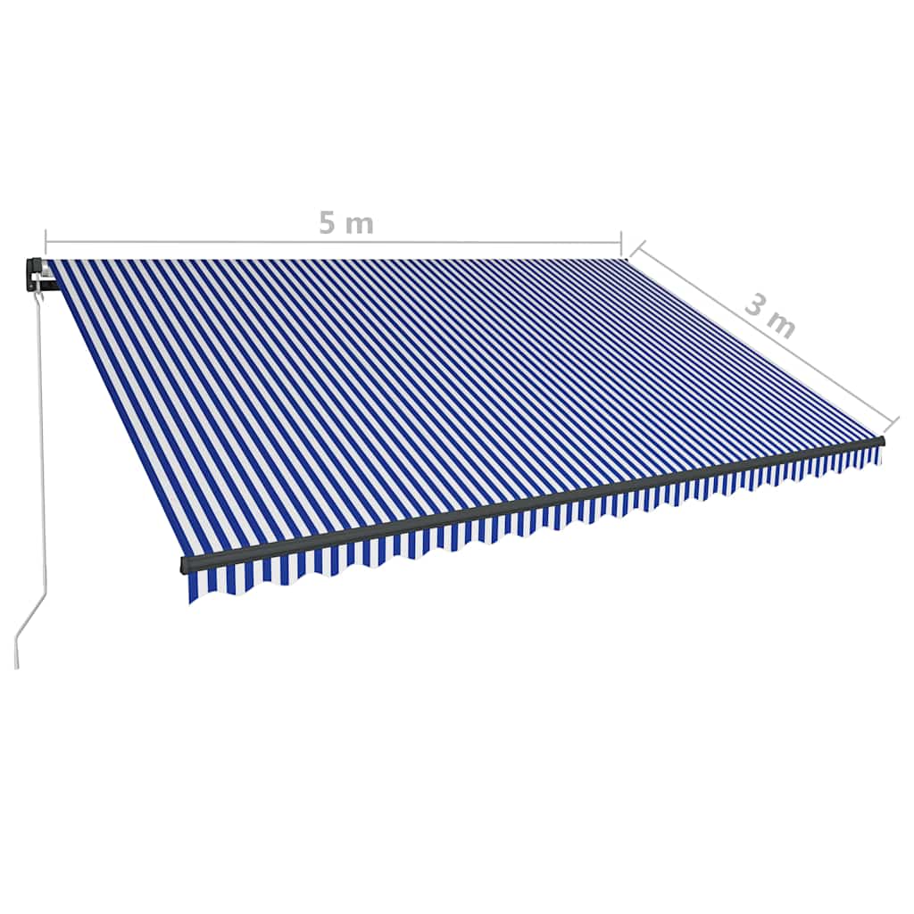 Kék és fehér kézzel kihúzható LED-es napellenző 600 x 300 cm 12