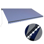 Kék és fehér kézzel kihúzható LED-es napellenző 600 x 300 cm 4