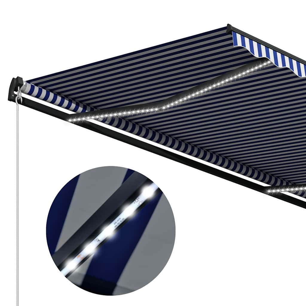 Kék és fehér kézzel kihúzható LED-es napellenző 600 x 300 cm 5