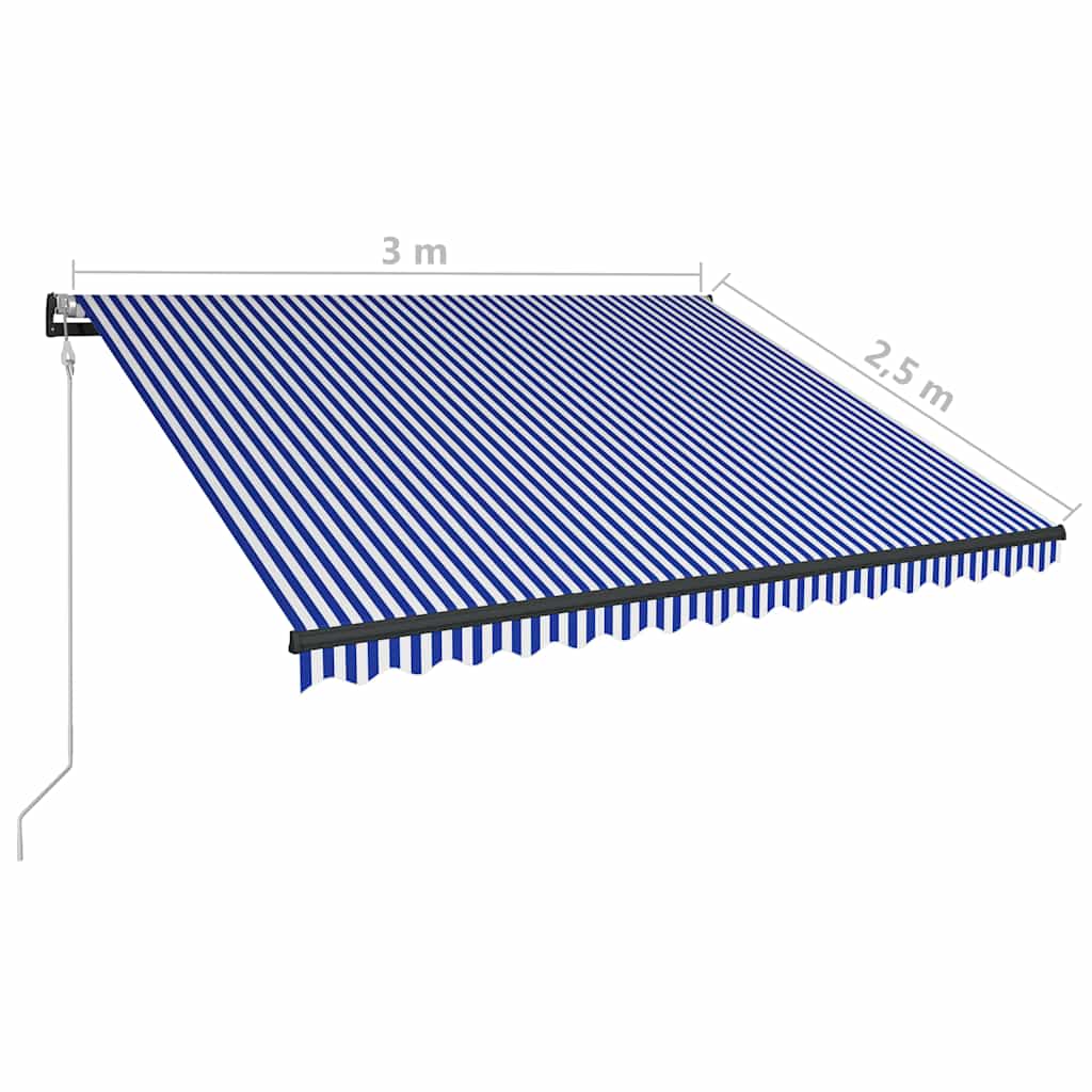 Kék és fehér szélérzékelős és LED-es napellenző 300 x 250 cm 12