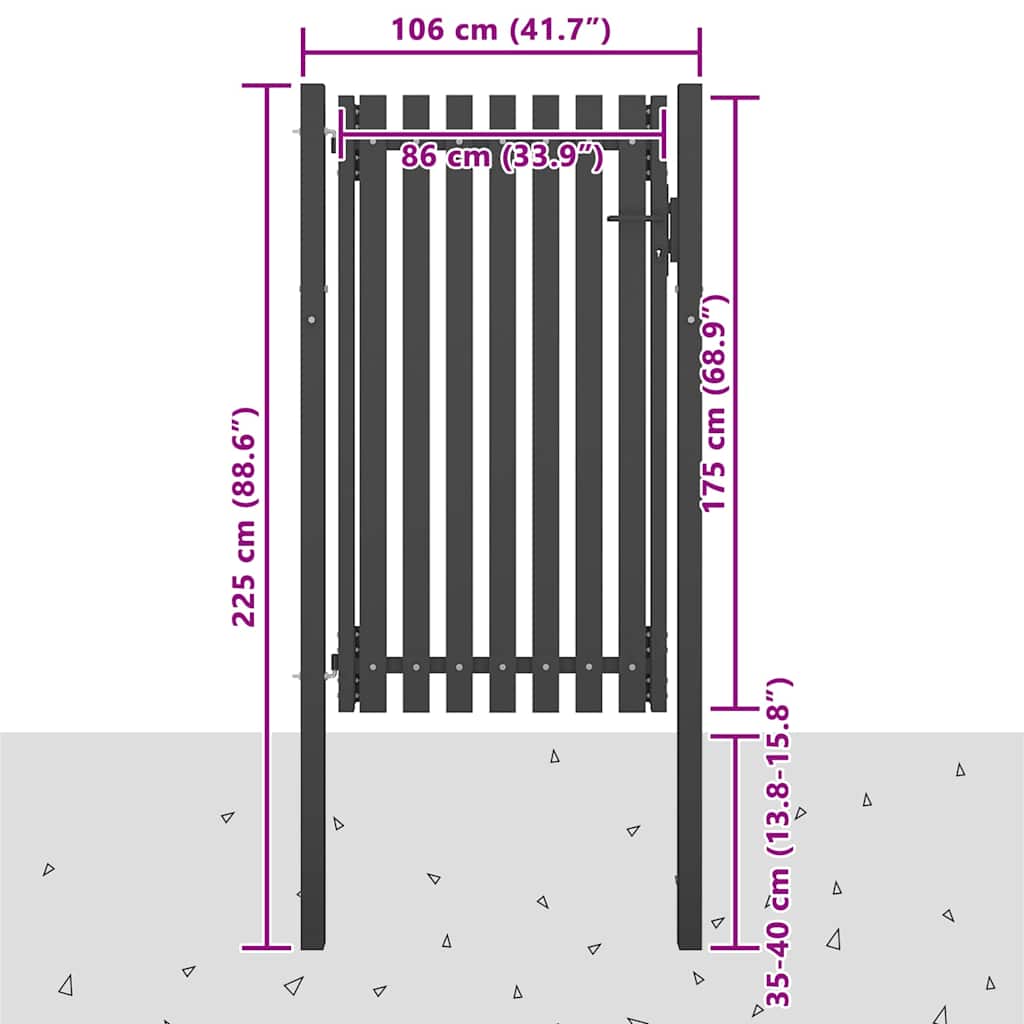 Antracitszürke acél kerítéskapu 1 x 2,25 m 4