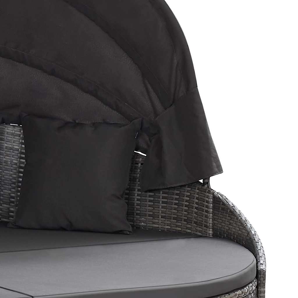 Szürke polyrattan kültéri napozóágy napellenzővel 6