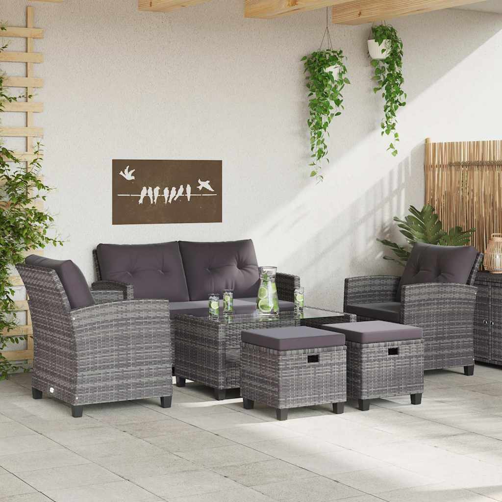 6 részes sötétszürke polyrattan kerti kanapészett párnákkal 3