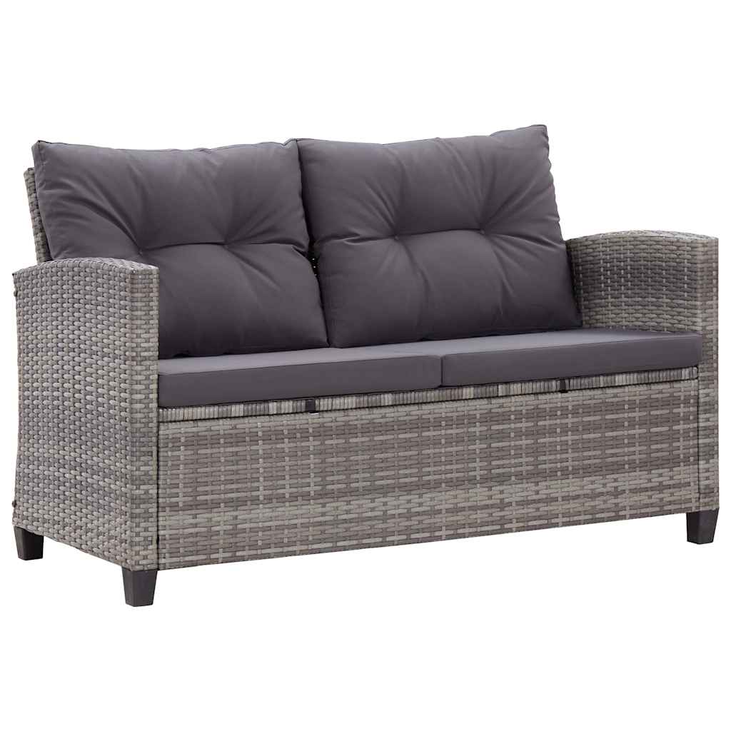 Kétszemélyes szürke polyrattan kerti kanapé párnákkal 124 cm 2