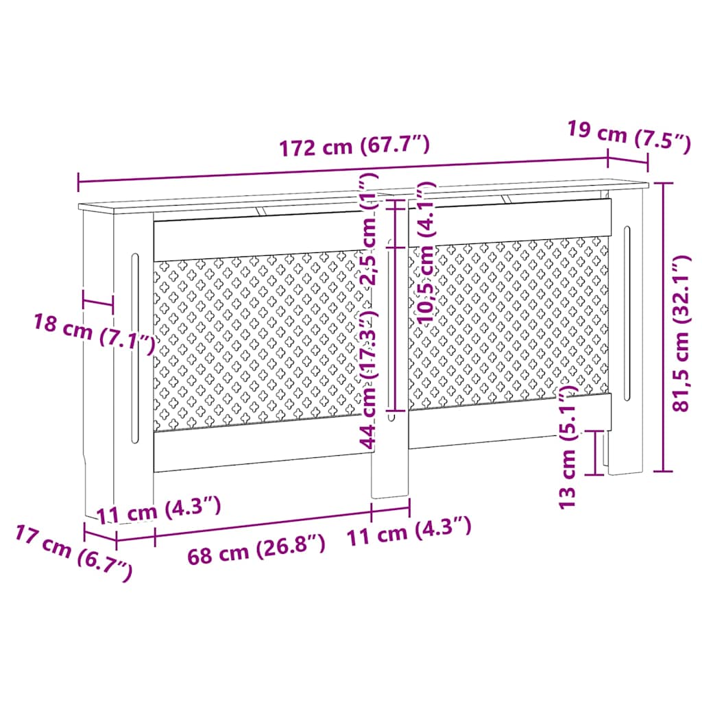 2 db fehér MDF radiátorburkolat 172 x 19 x 81,5 cm 10
