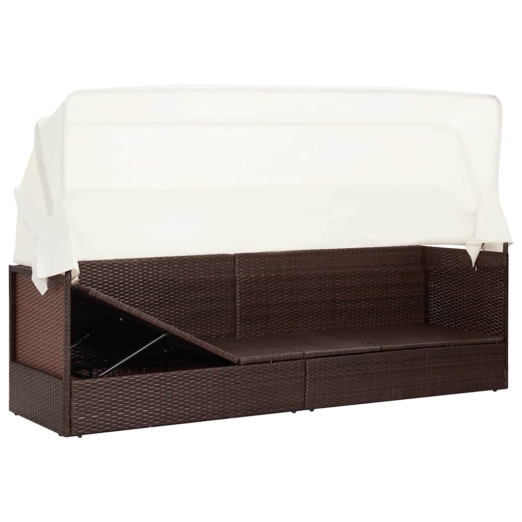 Barna polyrattan kerti kanapé napellenzővel 3