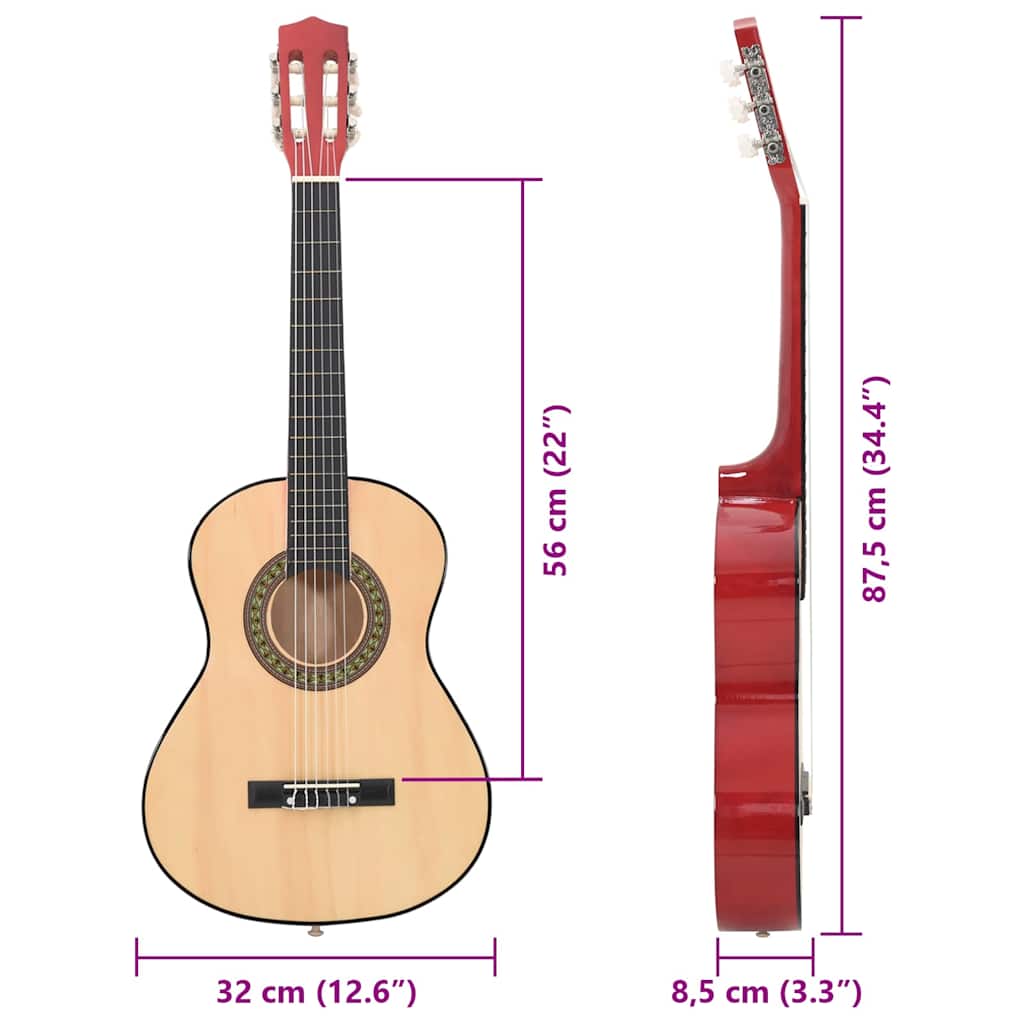 8 darabos klasszikus gitár gyerek kezdőkészlet 1/2 34" 11