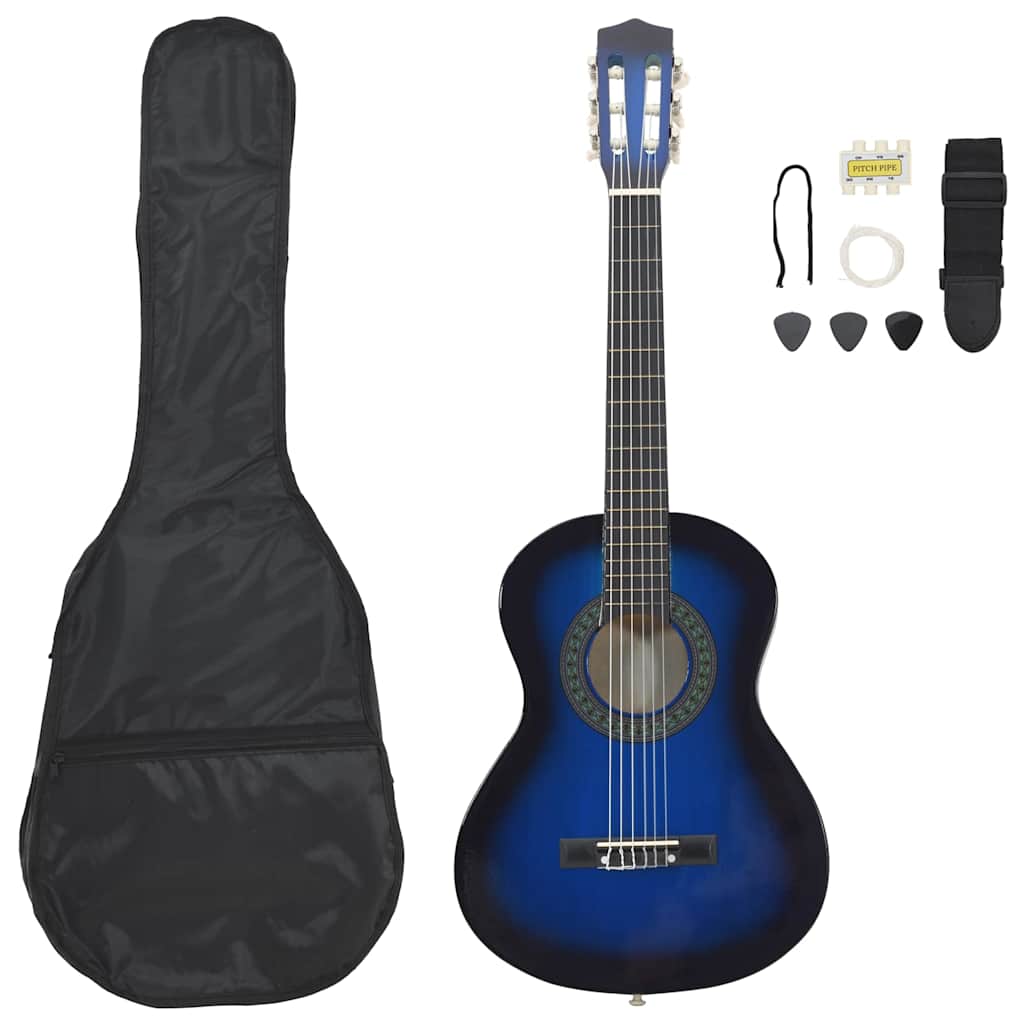 8 darabos kék klasszikus gitárszett kezdőknek 1/2 34"