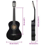 8 darabos fekete klasszikus gitár kezdőkészlet 1/2 34" 11
