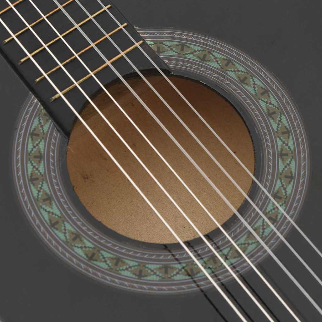 8 darabos fekete klasszikus gitár kezdőkészlet 1/2 34" 7
