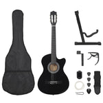 12 részes fekete 6 húros klasszikus western gitár szett 38"