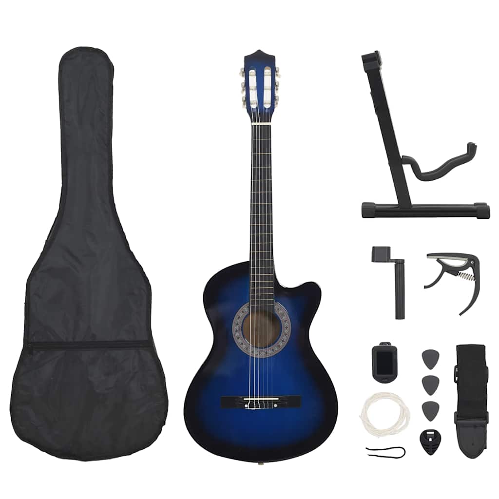 12 részes kék 6 húros klasszikus Western gitár szett 38"