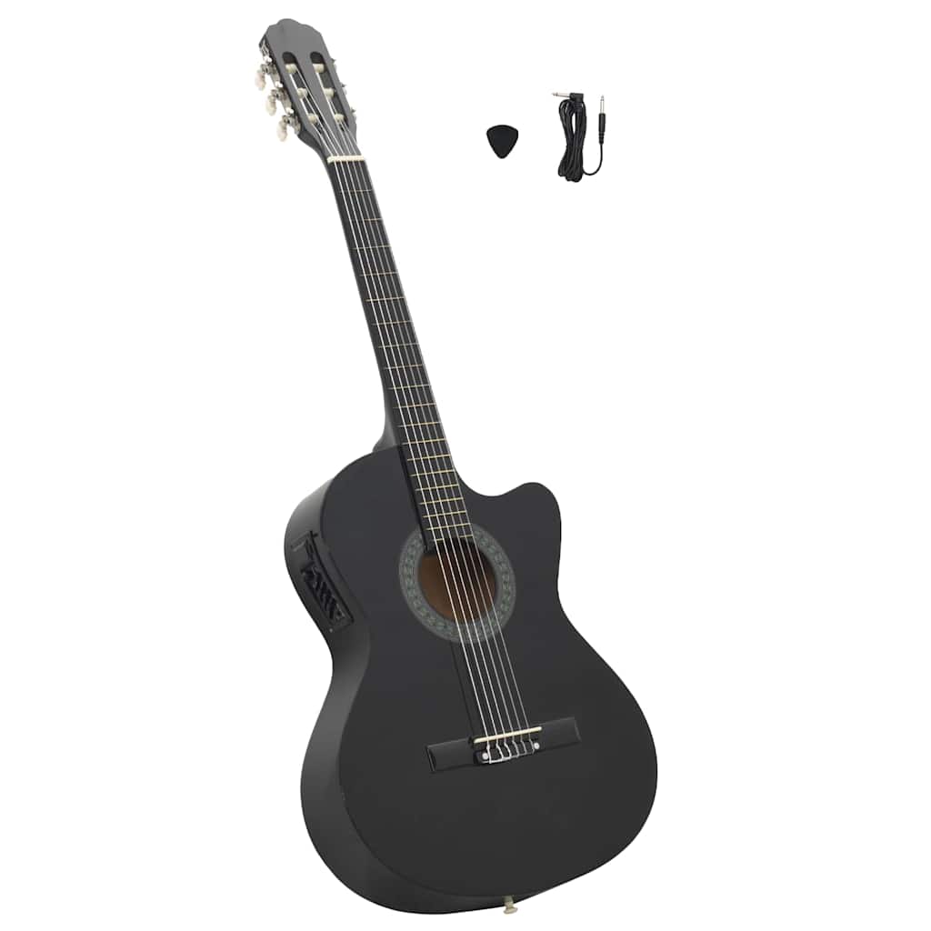 Fekete 6 húros klasszikus western cutaway gitár ekvalizerrel