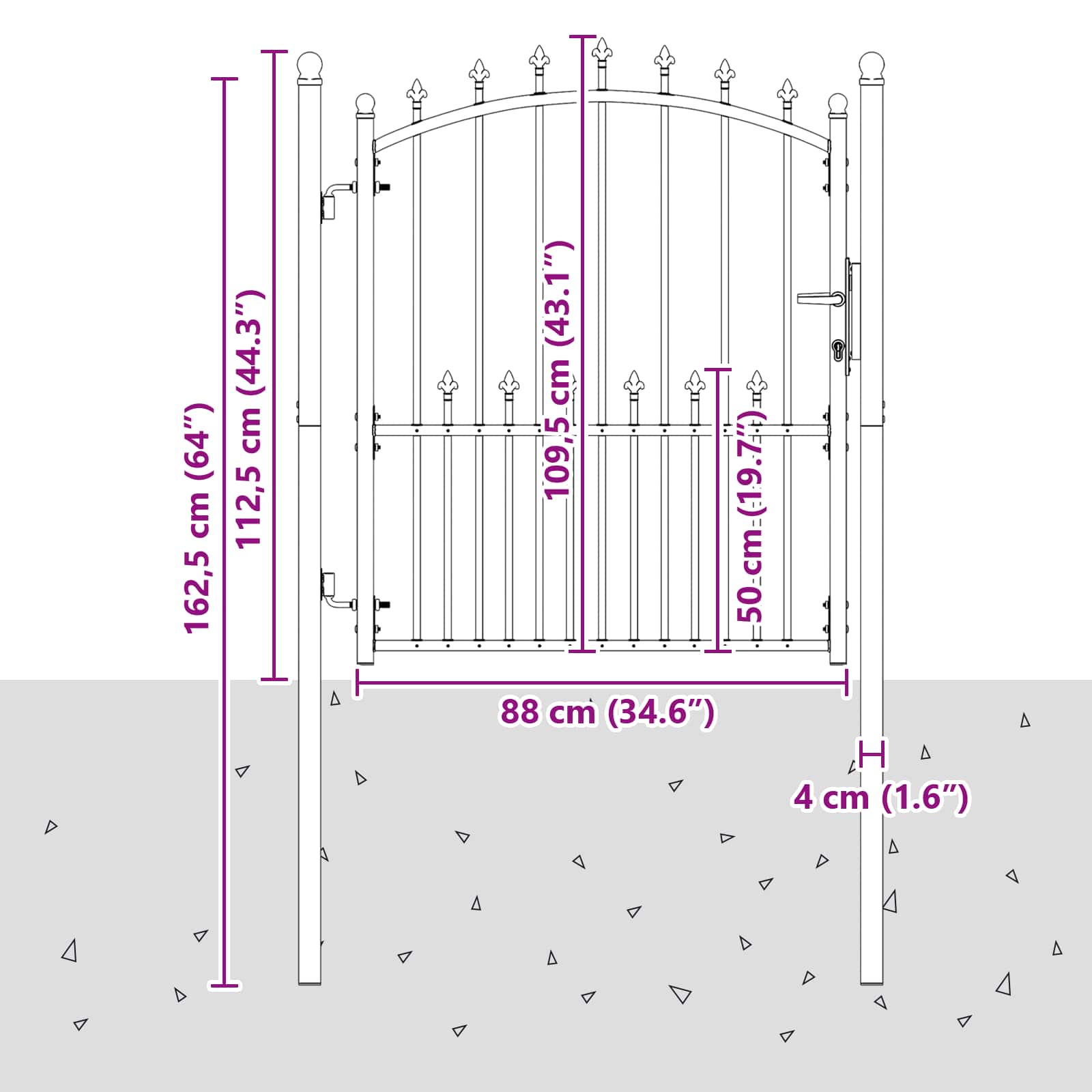 vidaXL Tüskés kerítési kapu EMMEN 100 x 125 cm Porszórt Acél Fekete (5)