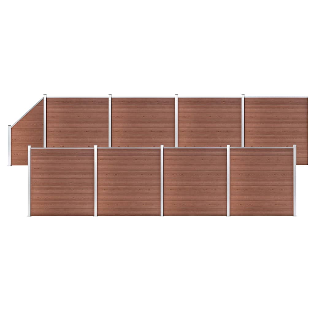 8 négyszögletes és 1 ferde barna WPC kerítéselem 1484 x 186 cm