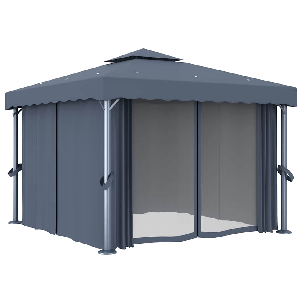 Antracitszürke alumíniumpavilon függönnyel 3 x 3 m 2