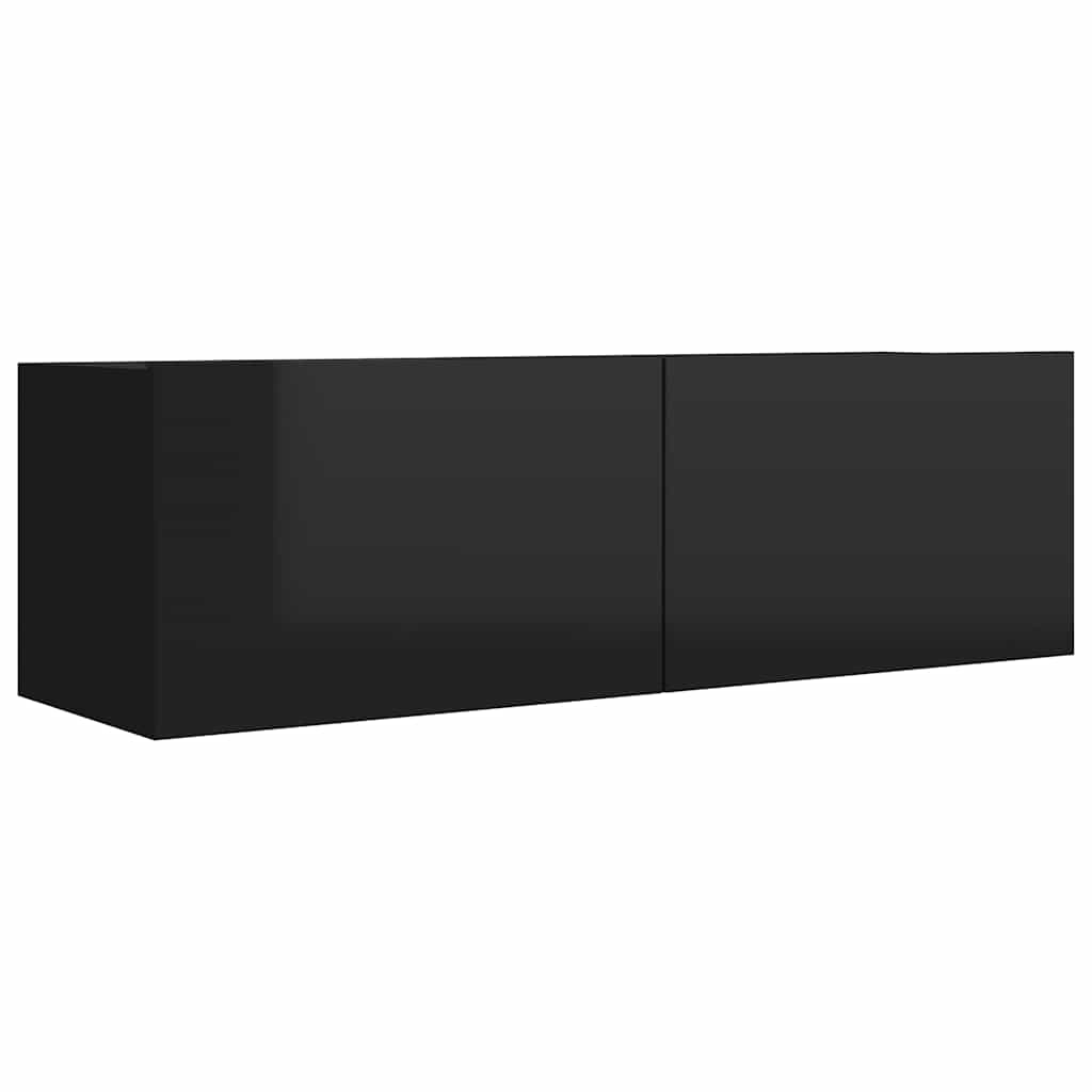 Magasfényű fekete szerelt fa TV-szekrény 100 x 30 x 30 cm 2