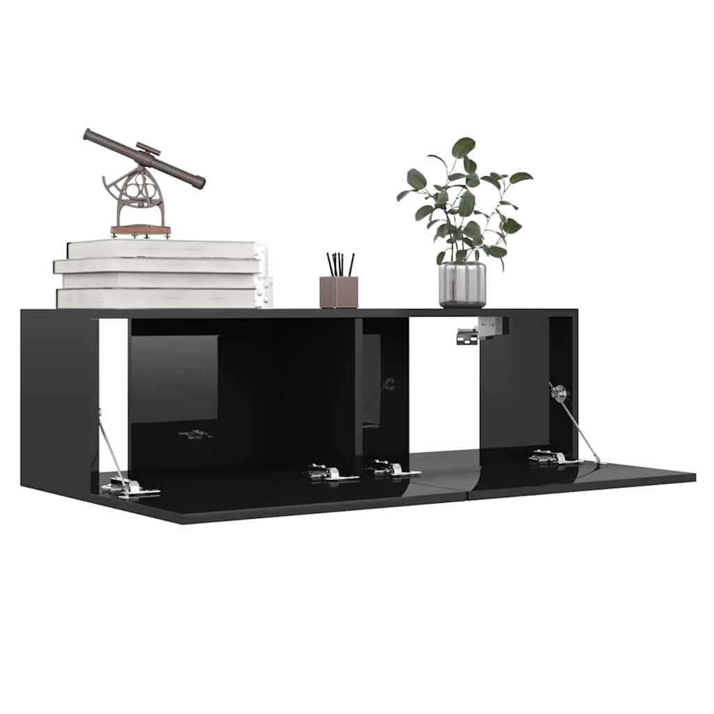 Magasfényű fekete szerelt fa TV-szekrény 100 x 30 x 30 cm 4
