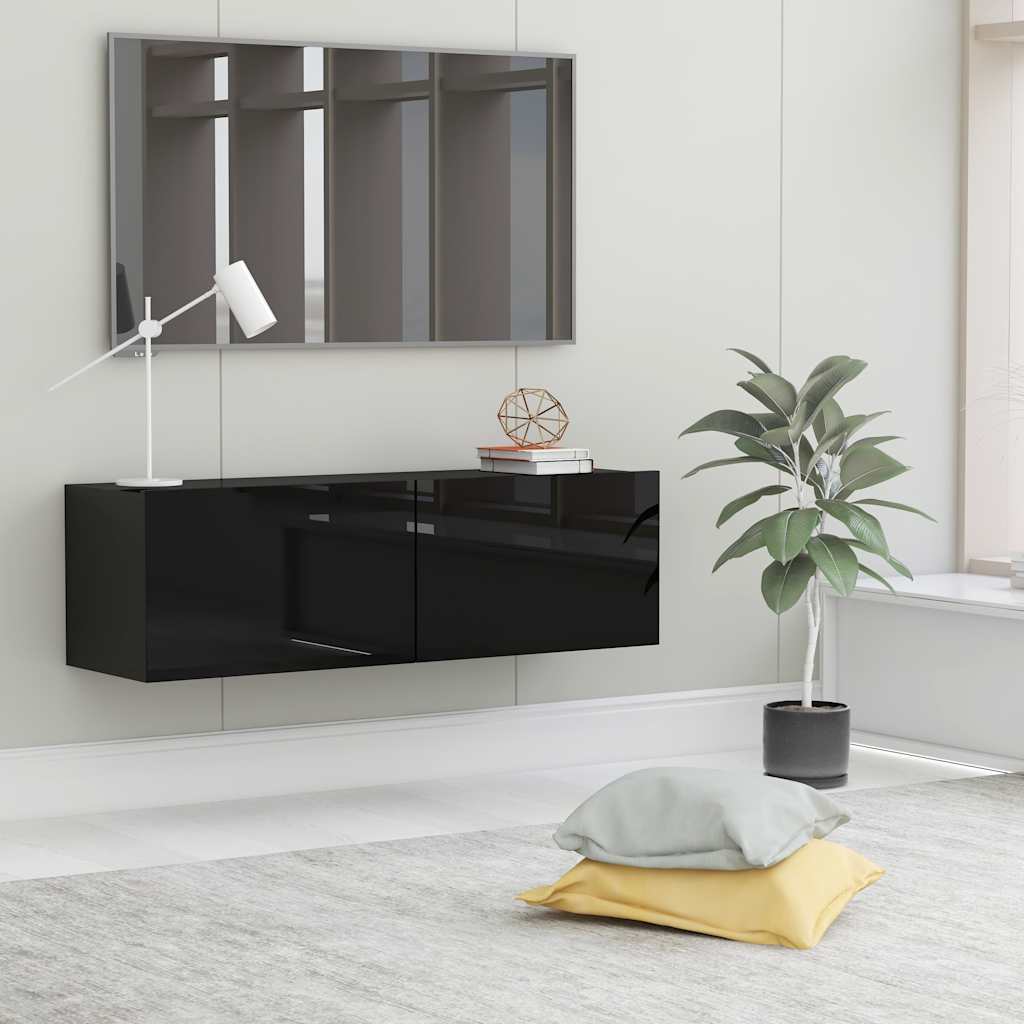 Magasfényű fekete szerelt fa TV-szekrény 100 x 30 x 30 cm