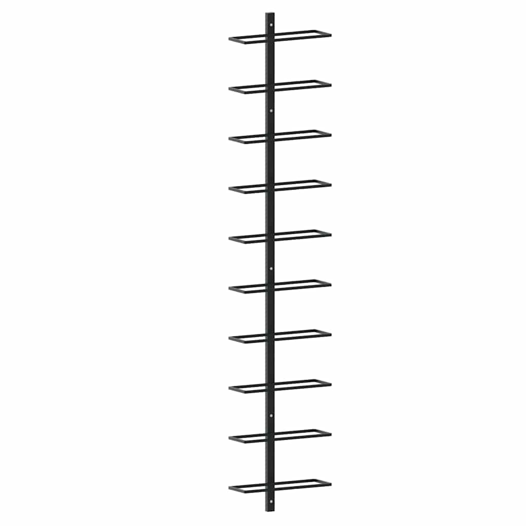 Fekete fém falra szerelhető bortartó állvány 10 palacknak 2