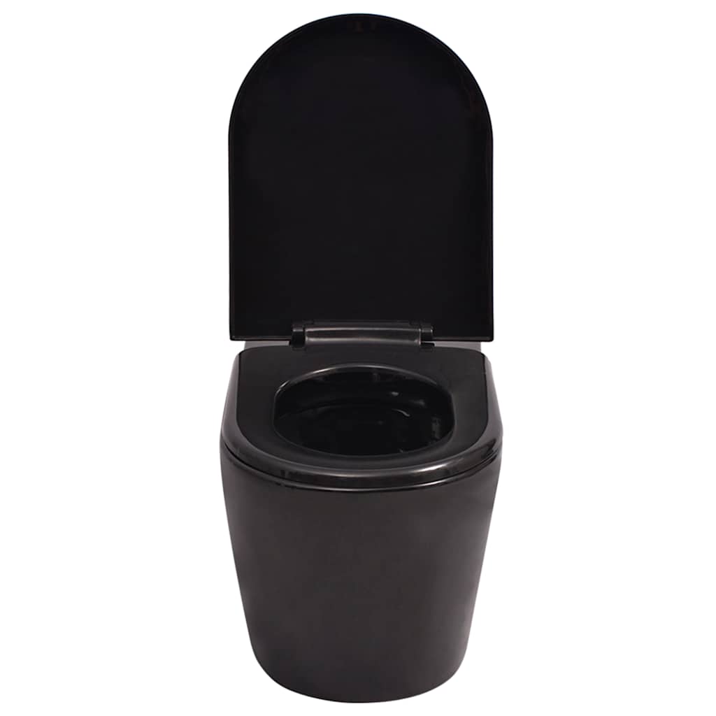 Fekete falra szerelhető kerámia WC rejtett öblítőtartállyal 4