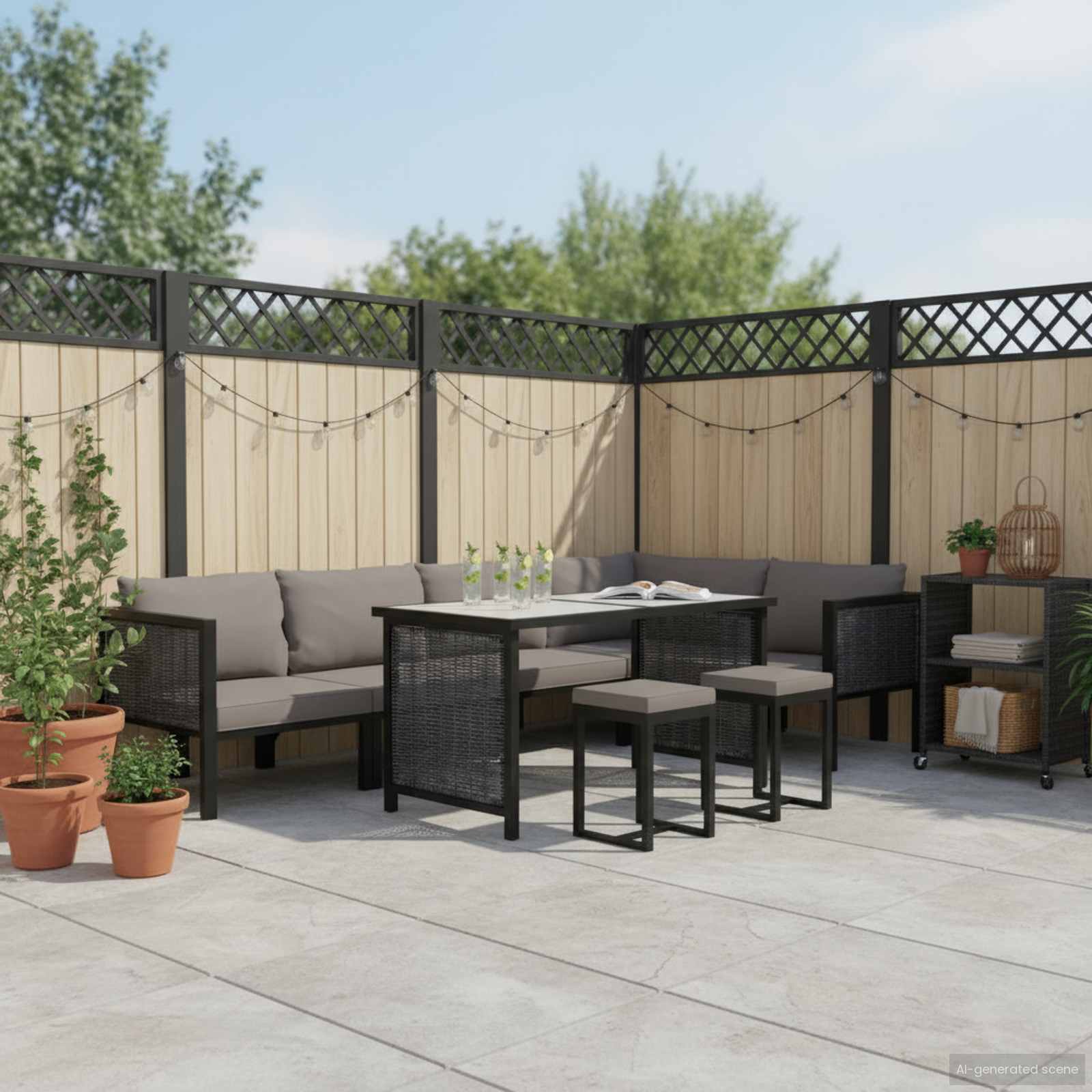 9 részes antracitszürke kerti polyrattan ülőgarnitúra párnákkal