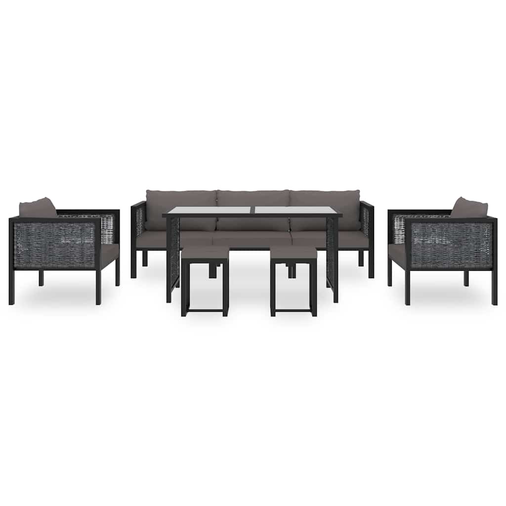 8 részes antracitszürke kerti polyrattan ülőgarnitúra párnákkal 2