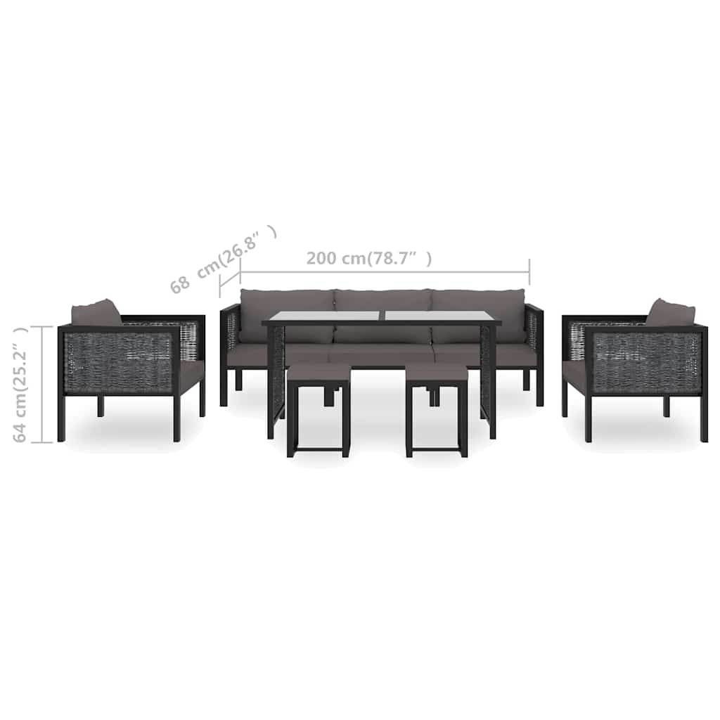 8 részes antracitszürke kerti polyrattan ülőgarnitúra párnákkal 12