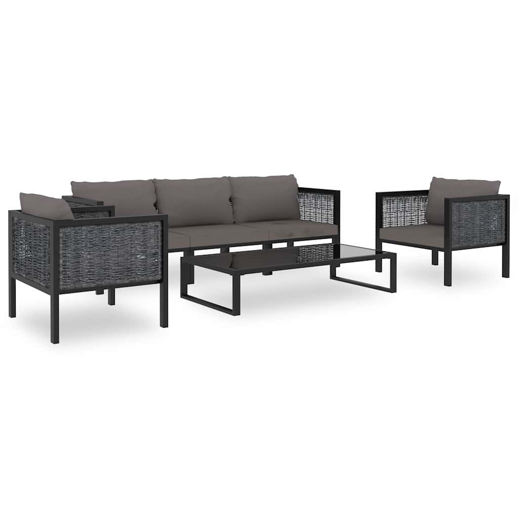 Antracitszürke polyrattan sarokkanapé-elem jobb oldali karfával 12