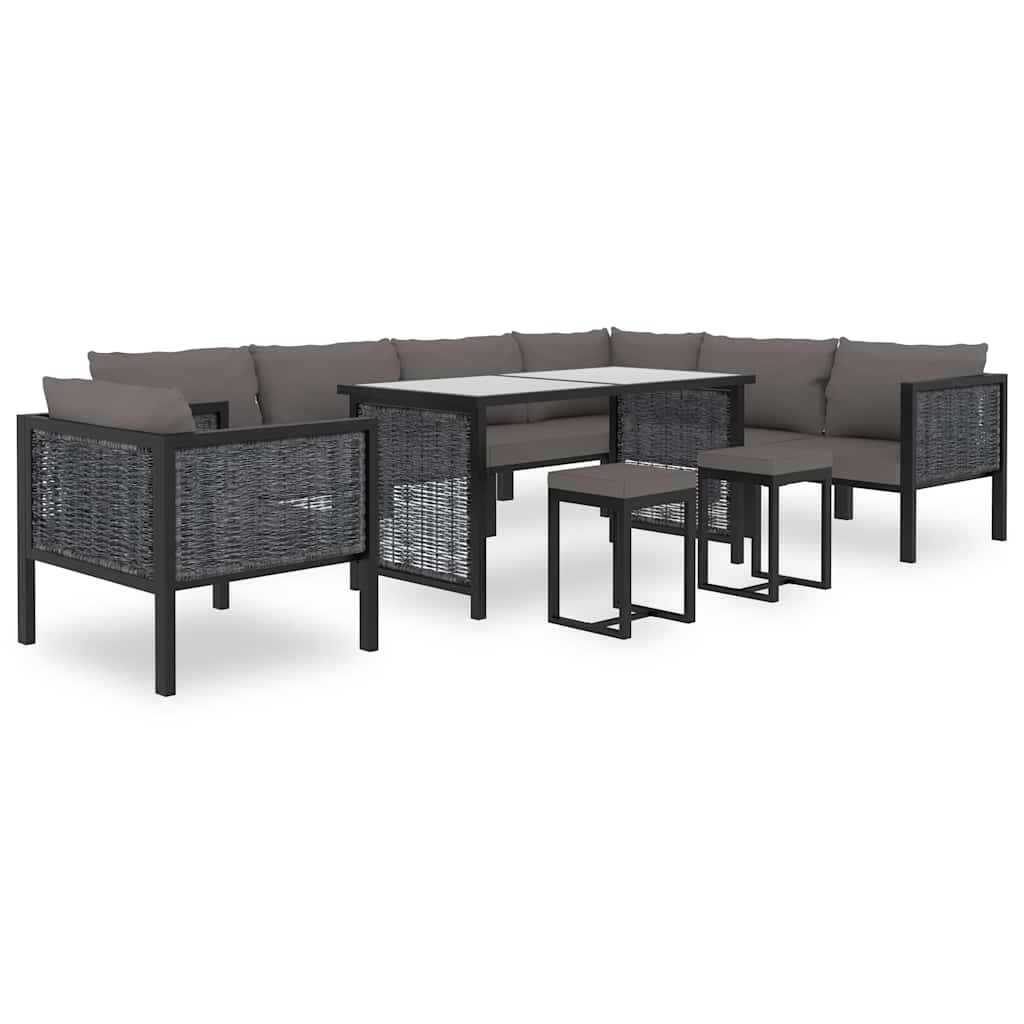 Antracitszürke polyrattan sarokkanapé-elem jobb oldali karfával 9