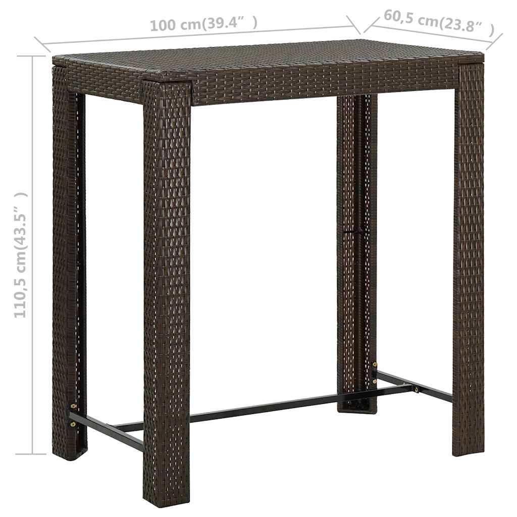 Barna polyrattan kerti bárasztal 100 x 60,5 x 110,5 cm 6