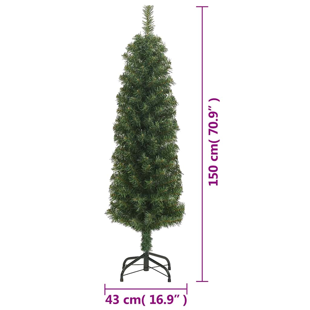 Zöld PVC vékony műkarácsonyfa állvánnyal 150 cm 7