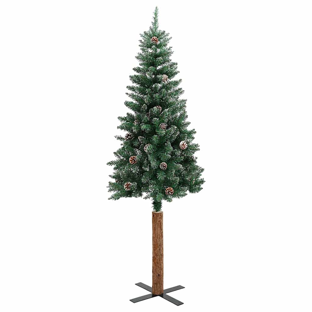 Zöld vékony karácsonyfa valódi fával és fehér hóval 180 cm 3