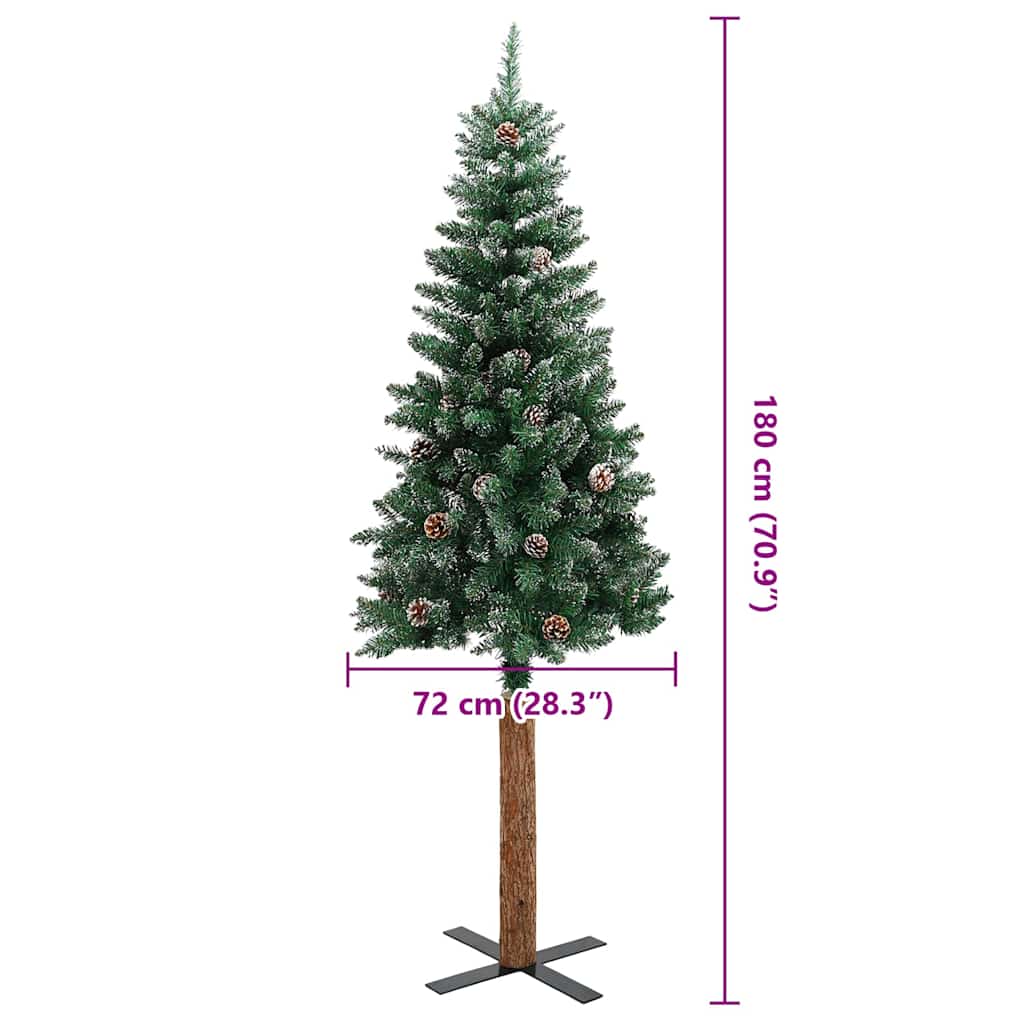 Zöld vékony karácsonyfa valódi fával és fehér hóval 180 cm 7