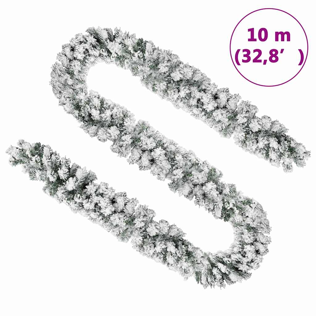 Zöld PVC karácsonyi füzér pelyhes hóval 10 m 5