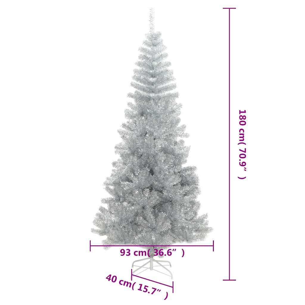 Ezüstszínű PET műkarácsonyfa állvánnyal 180 cm 6