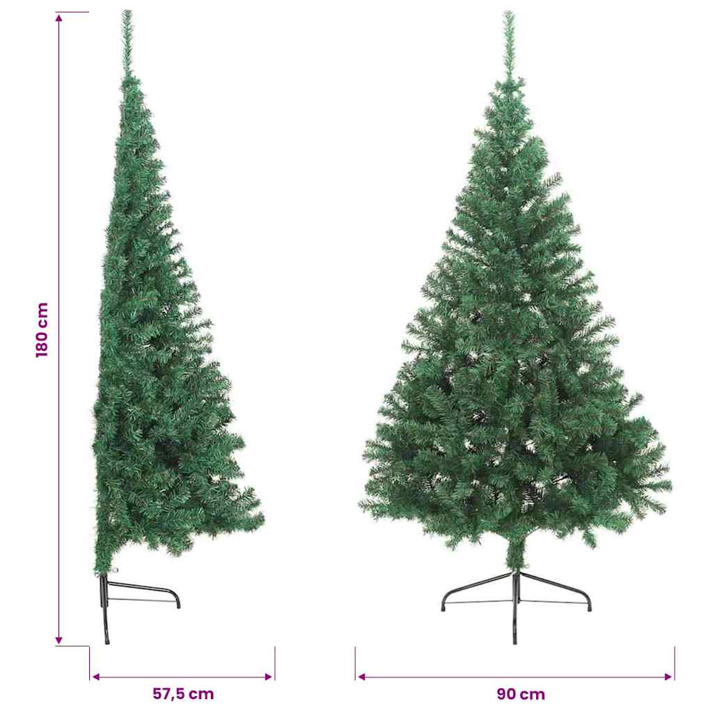 Zöld PVC fél műkarácsonyfa állvánnyal 180 cm 10