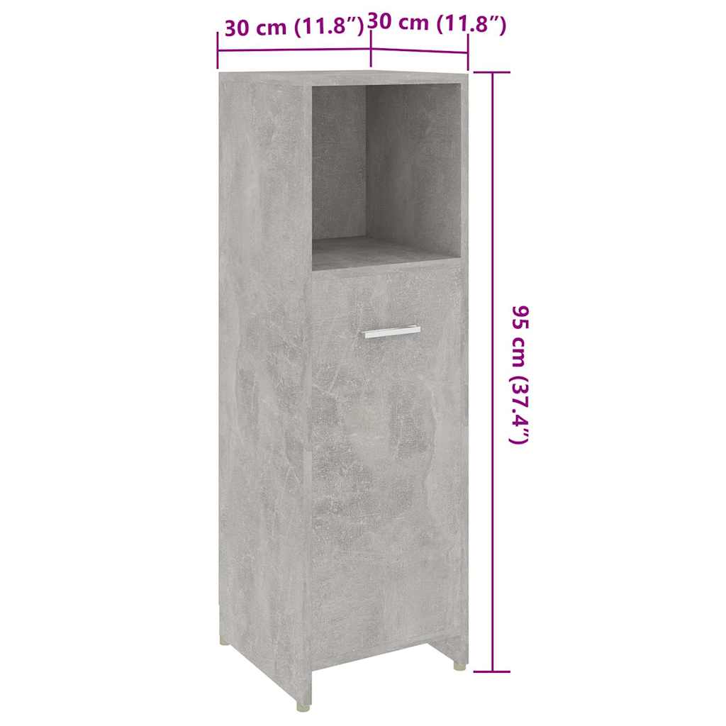 Betonszürke szerelt fa fürdőszobaszekrény 30 x 30 x 95 cm 9