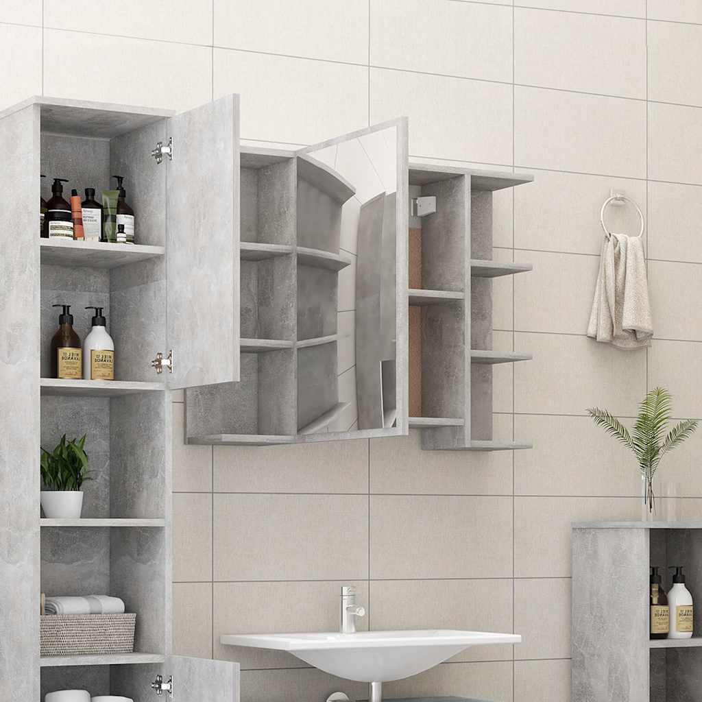 Betonszürke szerelt fa fürdőszobai tükör 80 x 20,5 x 64 cm 3